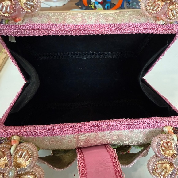 Mary Frances Beaded Flower Clutch Handbag Pink Pastel Embroidered Evening Bag - Picture 5 of 15
